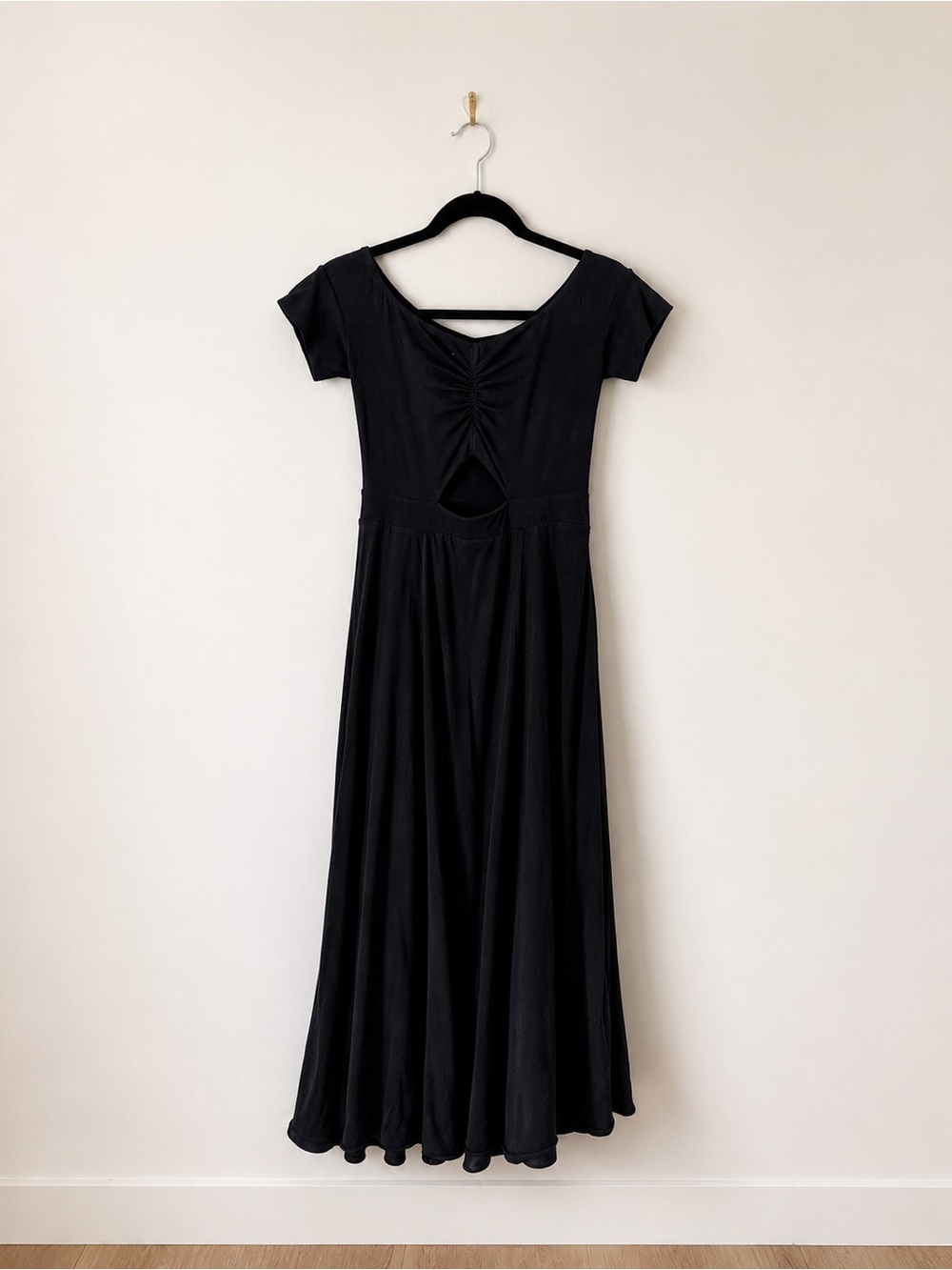 Free People Black Short-Sleeve Maxi Dress with Front Keyhole